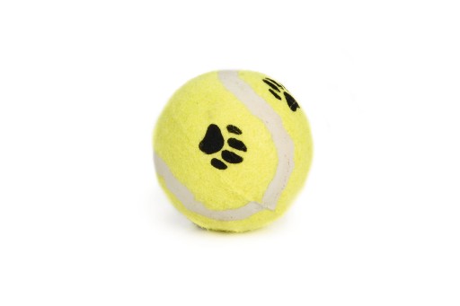 Tennisbal met pootprint hondenspeeltje geel 6.5 cm