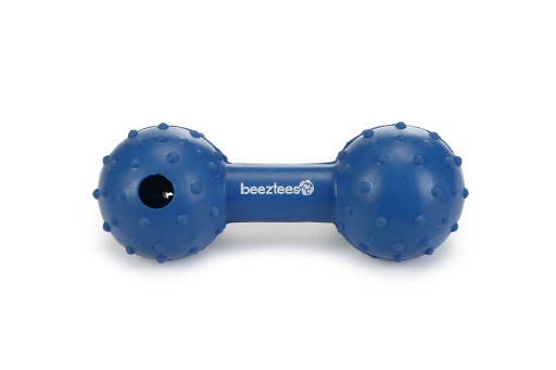 Rubber hondenspeeltje halter met bel massief blauw 11.5 cm