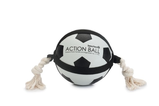 beeztees action voetbal met touw - hondenspeelgoed - 19 cm