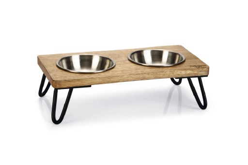 Afbeelding designed by lotte dinerset linga - kat - hout/metaal - incl. 2 bakjes - 31x16x10 door K-9 Security dogs