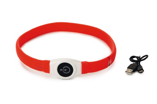 beeztees safety gear glowy - hondenhalsband - usb - rood - 65x2,5 cm