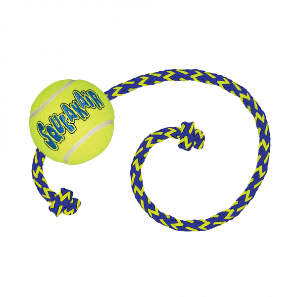 Kong Air Squeaker Tennis Ball M 6 Cm Met Touw 52 Cm afbeelding